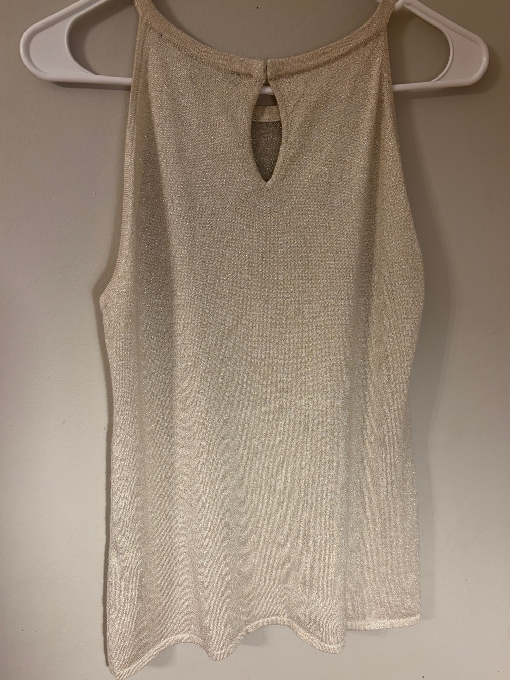 White House Black Market Women’s Small Shimmer Knit Halter Tank Champagne Gold M - Picture 3 of 10